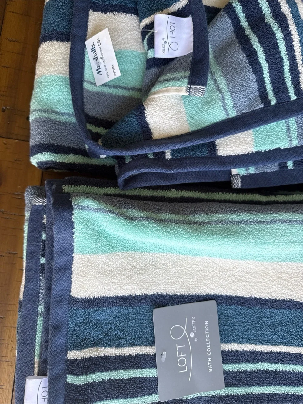 LOFT by LOFTEX Luxury 6Pc - 2 Bath 4 Hand Towel 100% Cotton Aqua Blue Stripe NEW